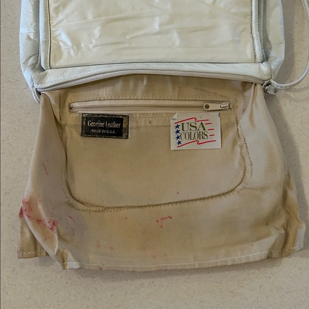 USA Colors White Leather American Flag Shoulder Crossbody Bag Purse Clutch - Picture 8 of 16